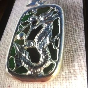 Sterling Silver Green Jade Dragon Pendant